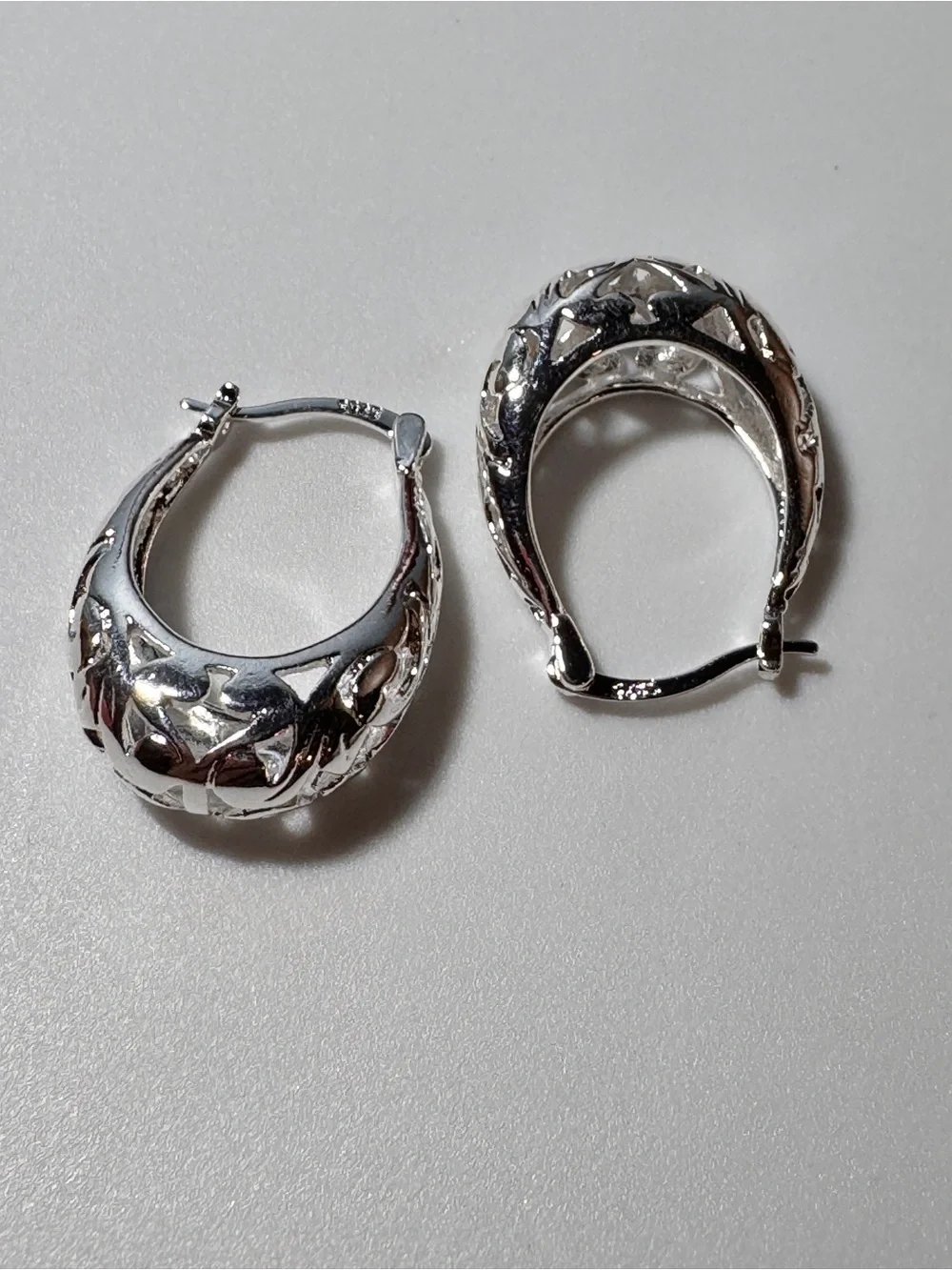 Polished Sterling Silver Textured Hoop Earrings